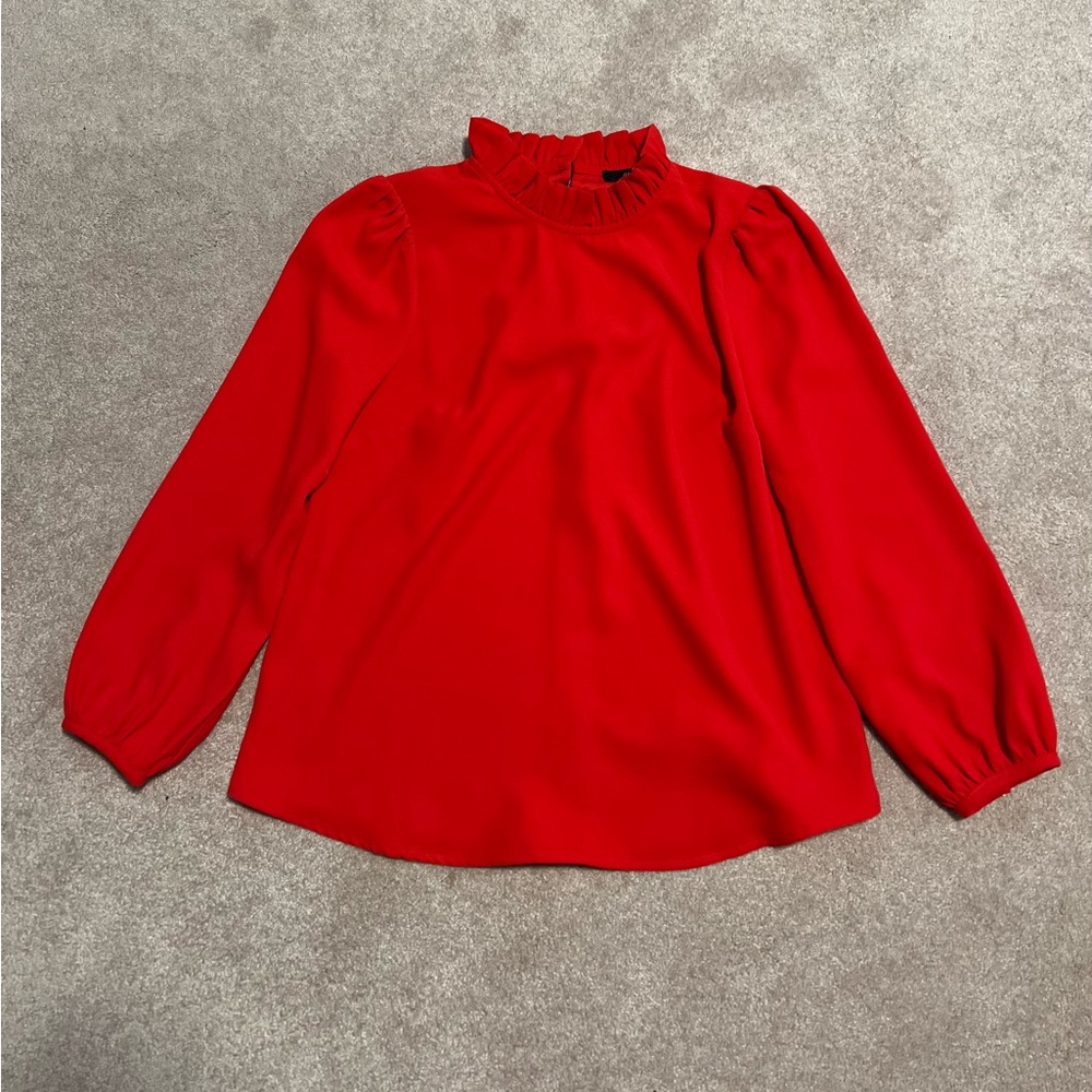 J. Crew Vibrant Red Blouse with Ruffled Neckline